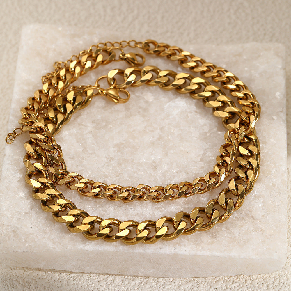 Golden layered Cuban link anklet set