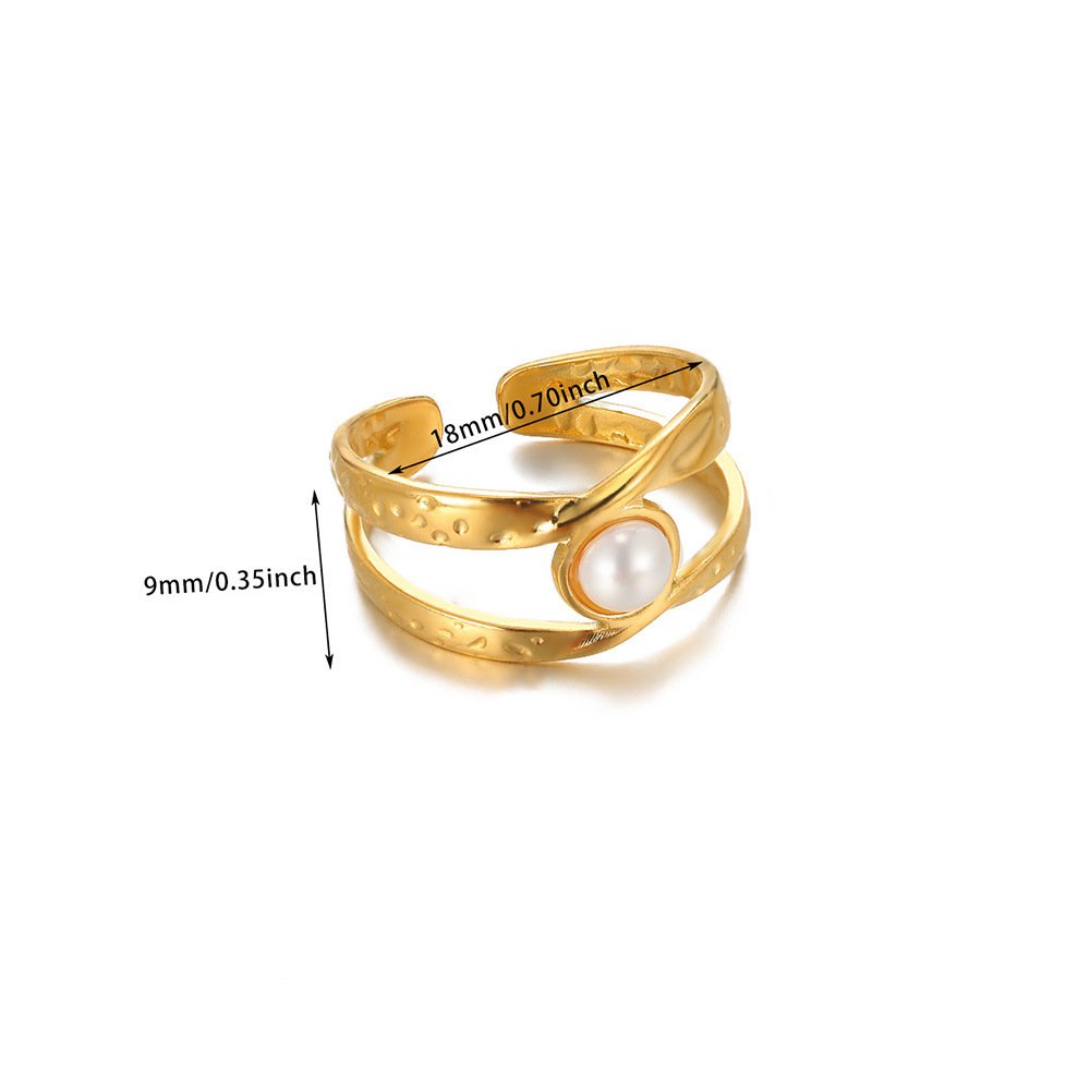 18k Gold Plated Criss-Cross Design Pearl Ring