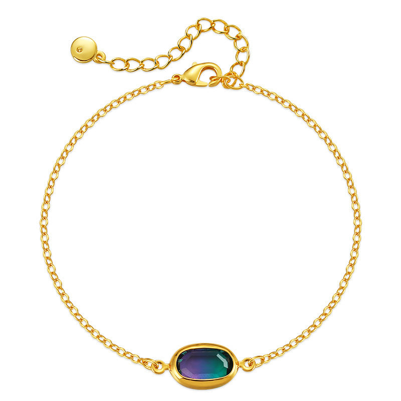 Gold-Plated Iridescent Oval Charm Bracelet