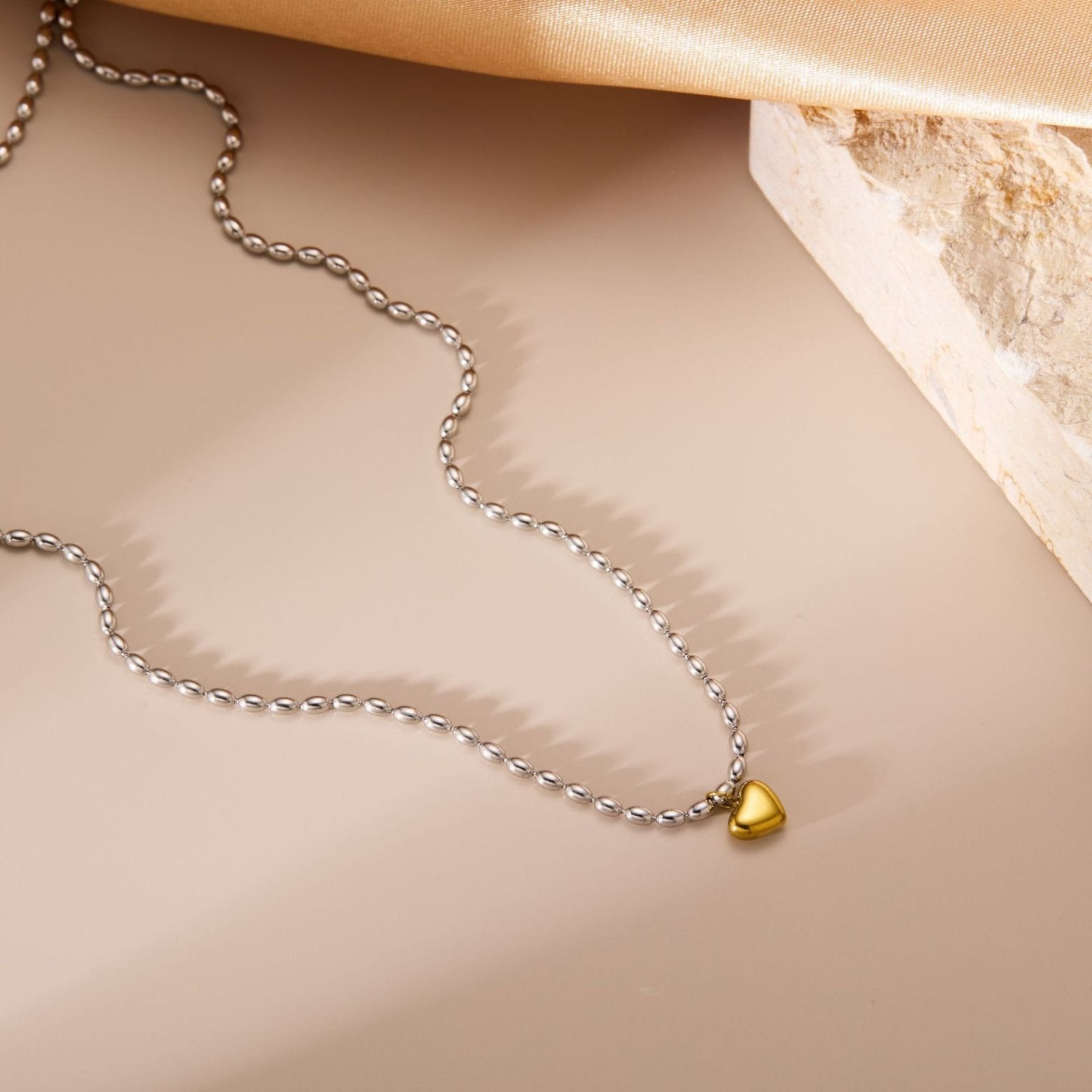 The Golden Heart Bead Necklace