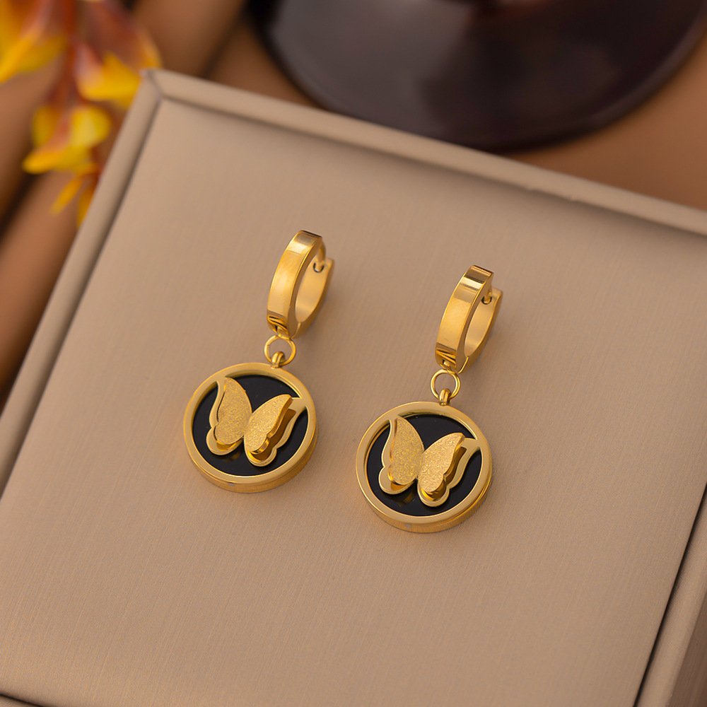 Beautiful Black and Gold Butterfly Charm Earrings
