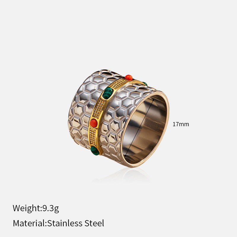 Bold Stainless Steel Ring with Colored Stones