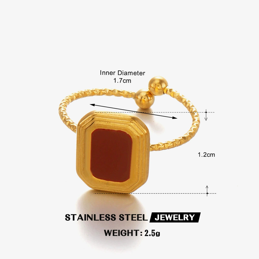Gold Plated Vintage Red Square Charm Adjustable Ring