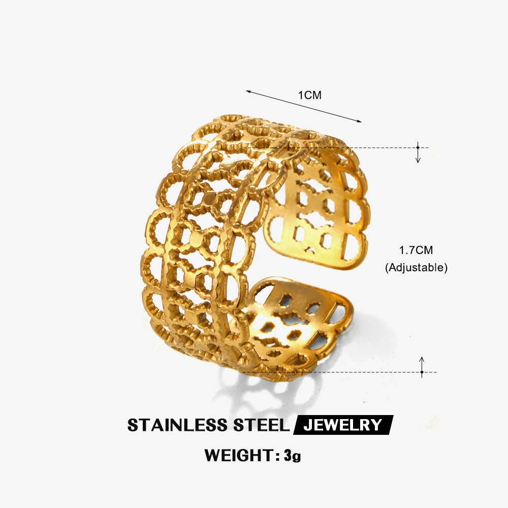 Gold Plated Adjustable Openwork Geometric Ring