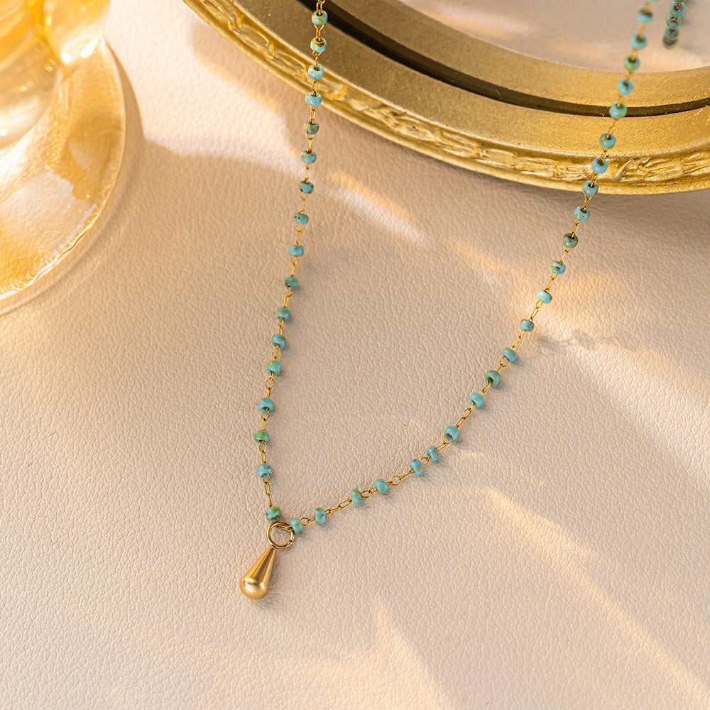 Turquoise Beaded Drop Pendant Necklace