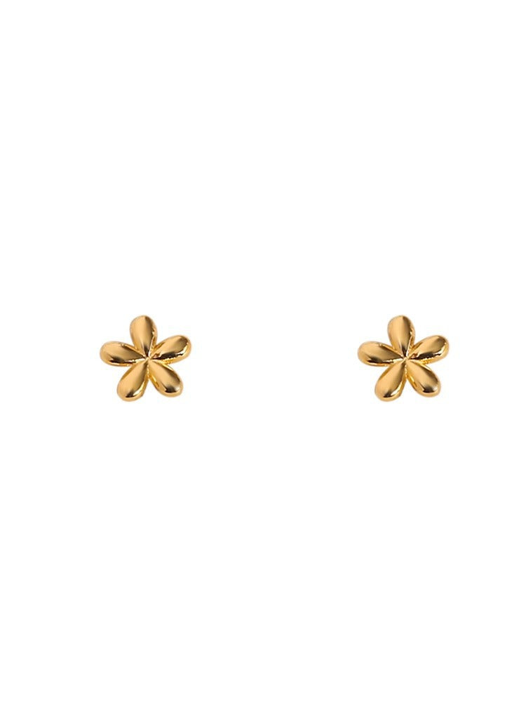 Gleaming Five-Petal Flower Gold Stud Earrings