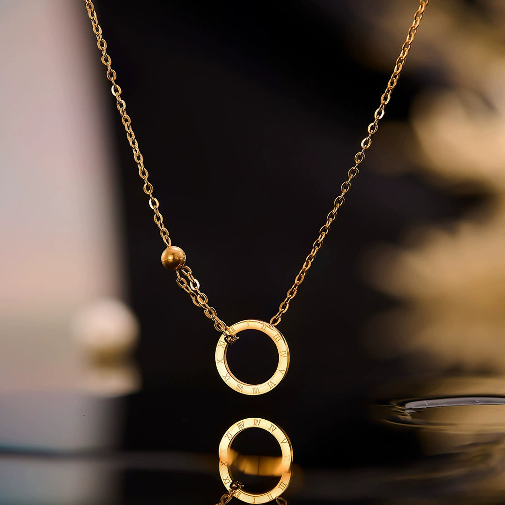 Gold Plated Roman Numeral Circle Necklace
