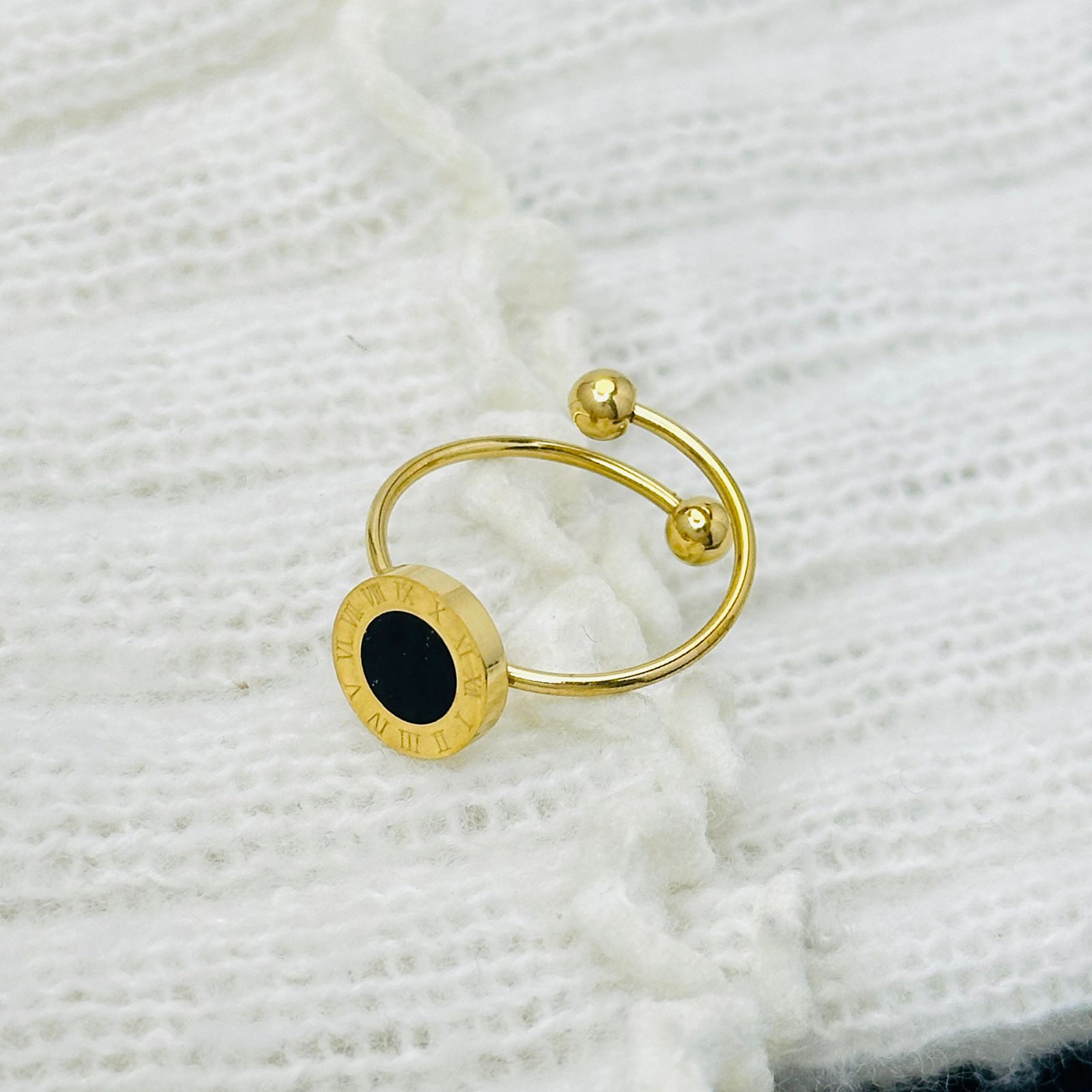 Gold-Tone Black Oval Adjustable Ring