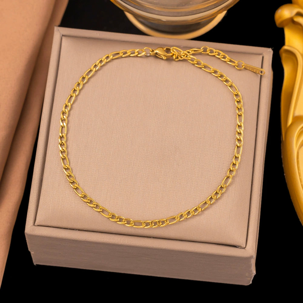 Minimal Gold Plated Adjustable Figaro Anklet