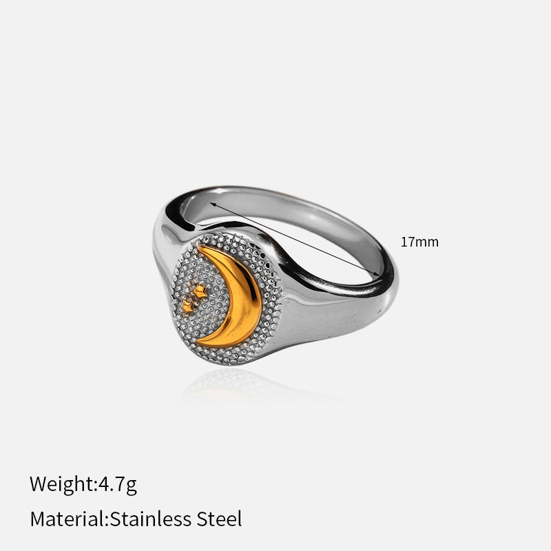 Elegant Stainless Steel Moon and Star Ring