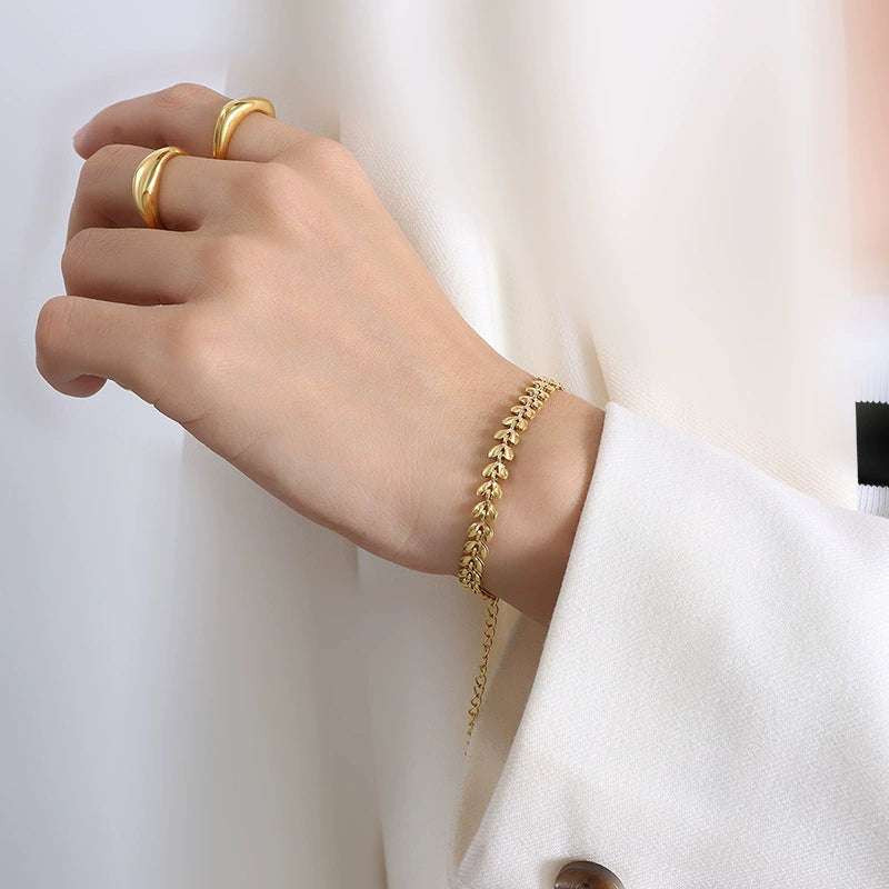 Gold Plated Adjustable Leaf Chain Bracelet