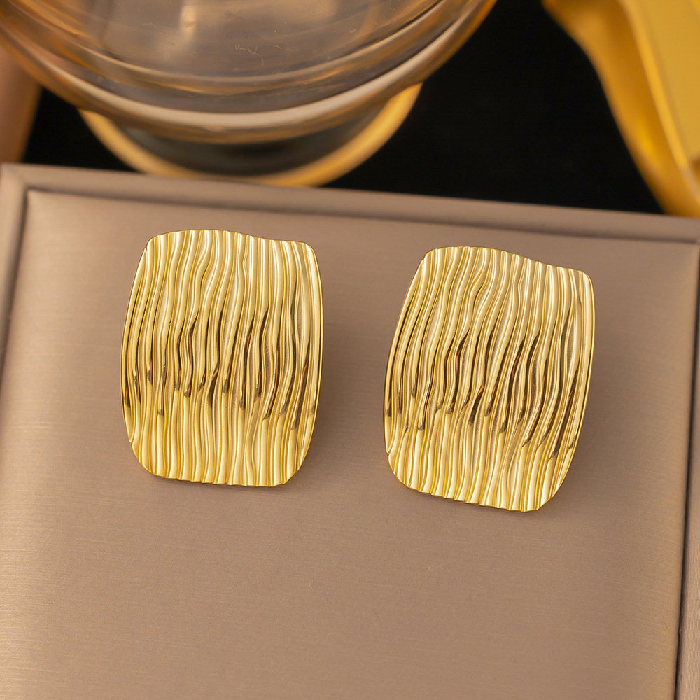 Gold-Plated Textured Rectangle Earrings
