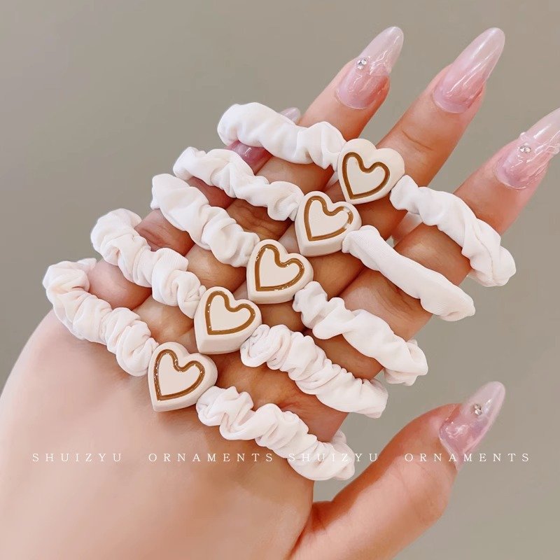 Set of 5 Cute Off-White Hairbands with Heart