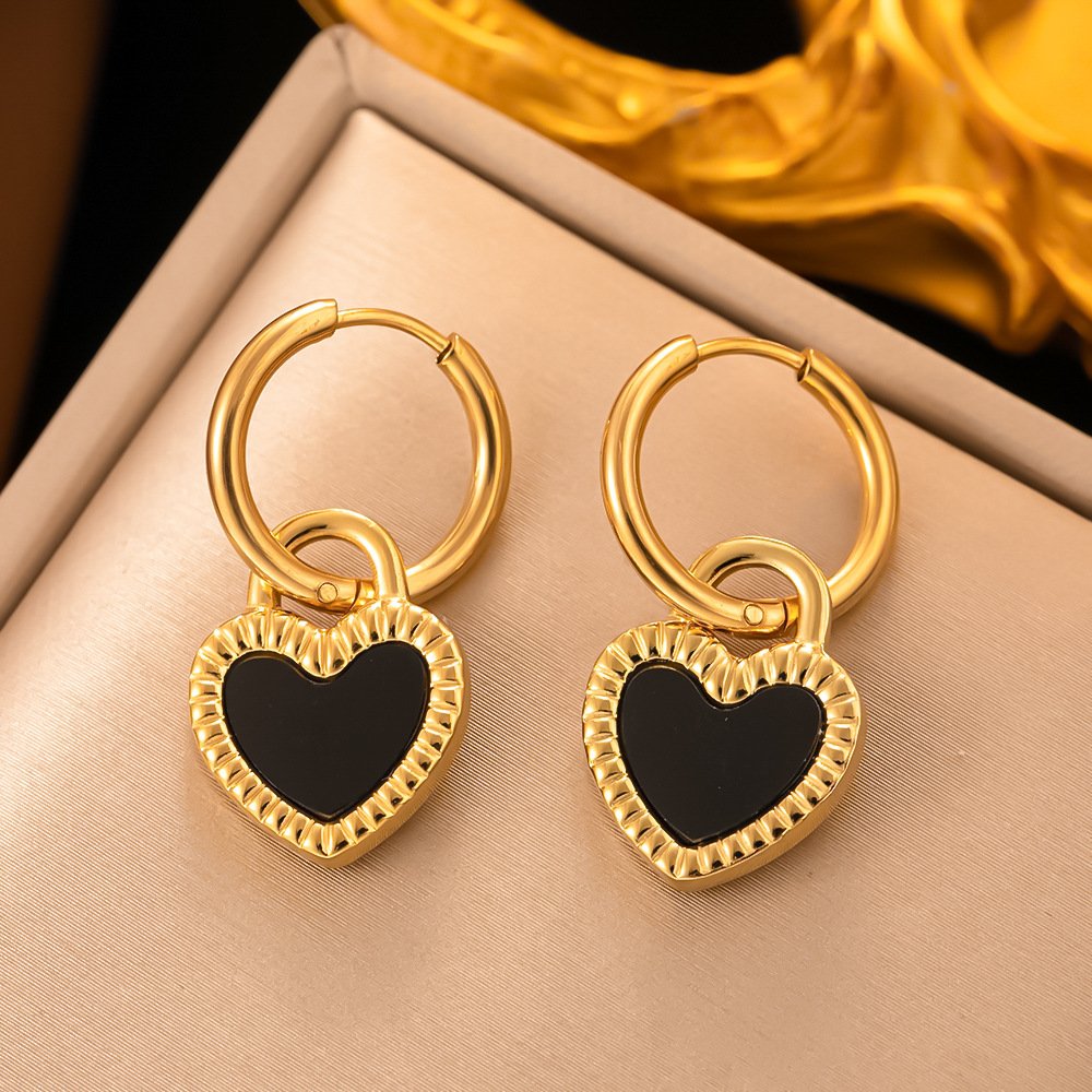 Black Heart Stainless Steel Earrings