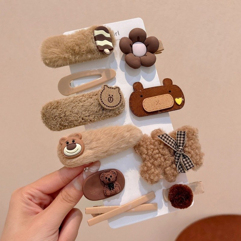 Set if 10 Cofee Color Cue Plush Hair Pins