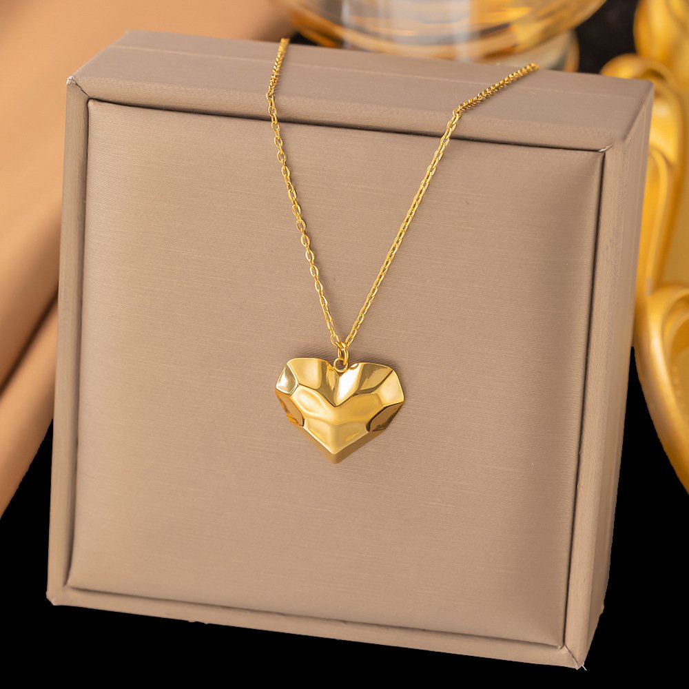 Gold-Plated Textured Heart Pendant Necklace