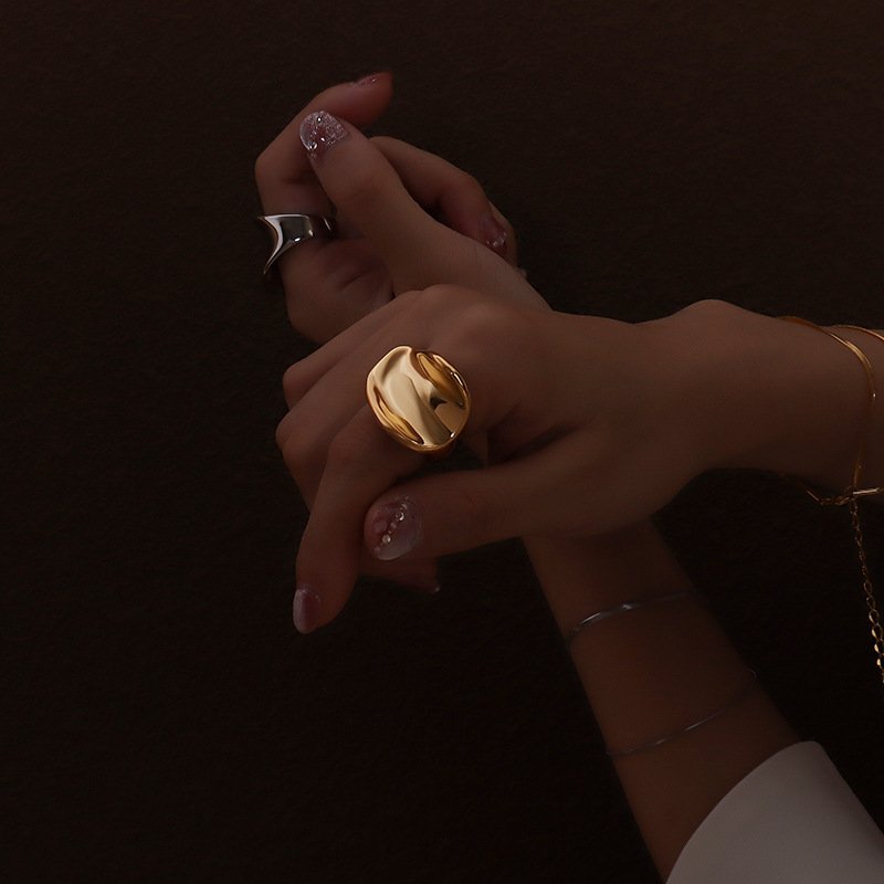 Gold Plated Chunky Abstract Ring - 7