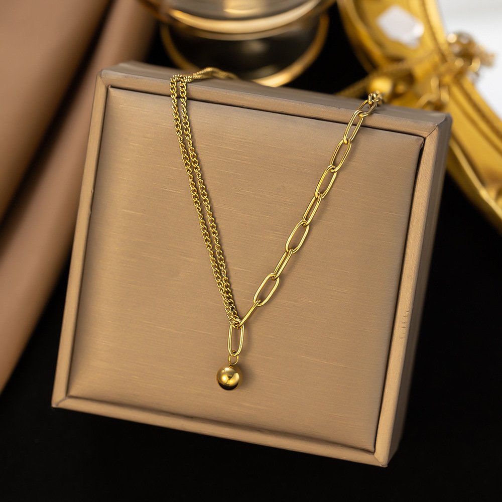 Multi Layered Chain Hanging Ball Gold Plated Necklace