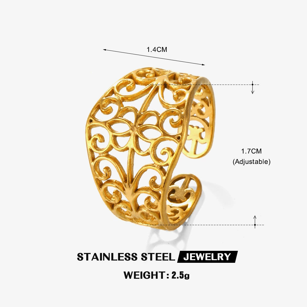 Gold Plated Floral Filigree Adjustable Ring