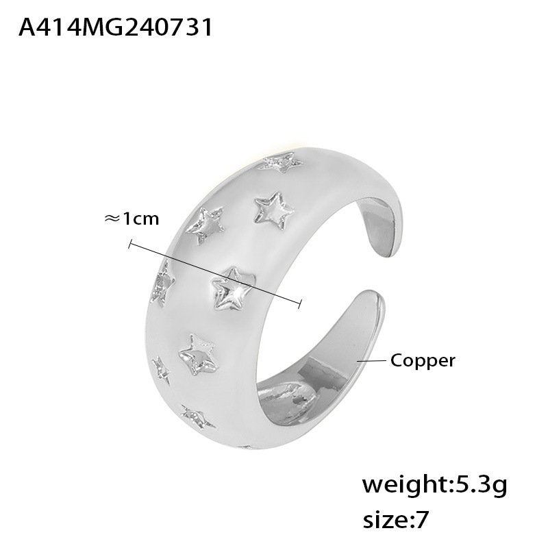 Silver Plated Copper Adjustable Star Ring - Size 7