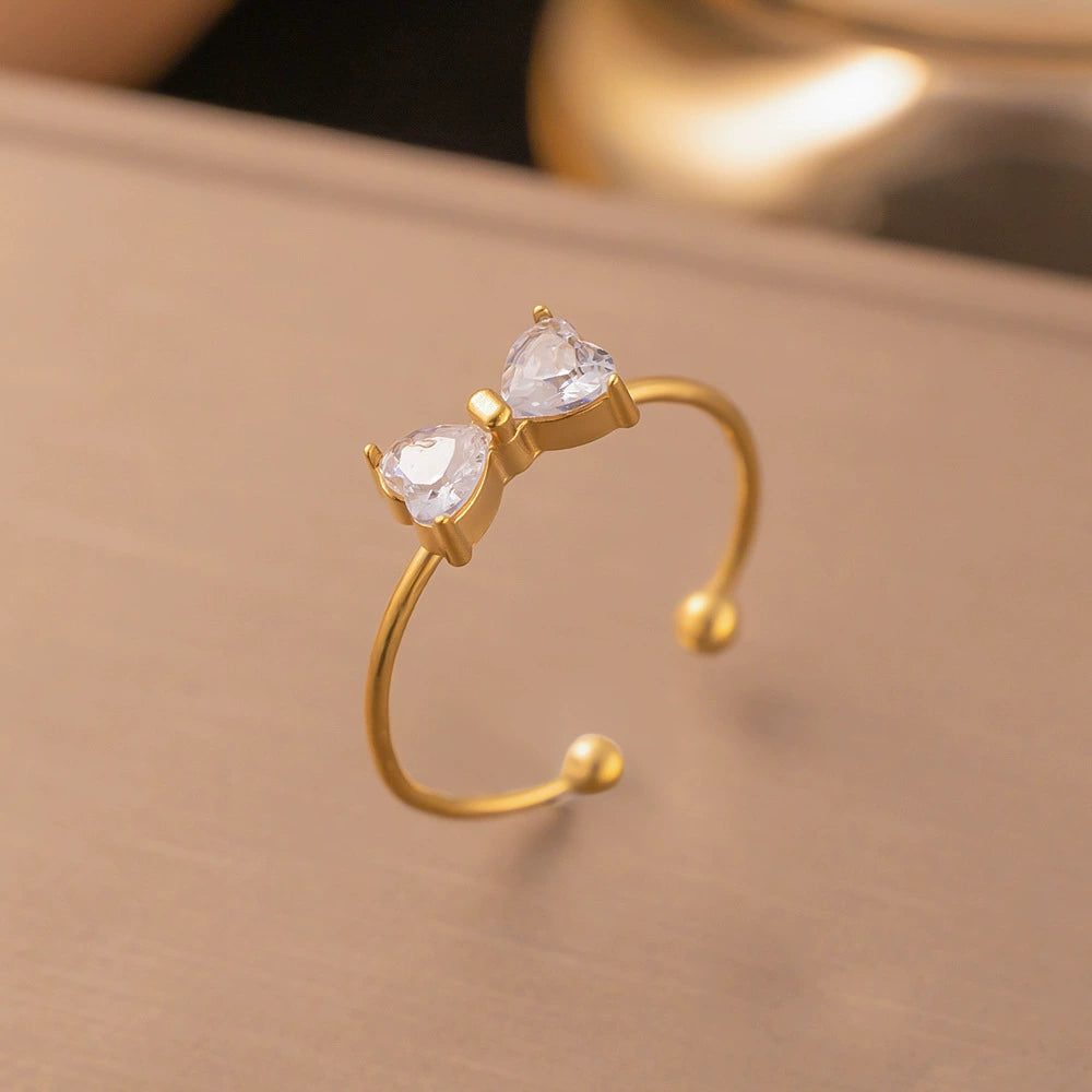 Gold Plated Crystal Bow Adjustable Ring