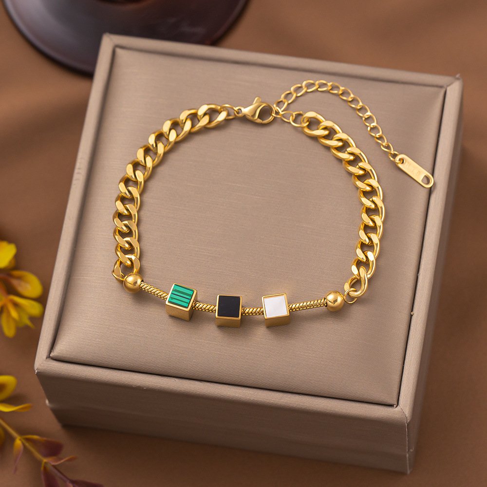 Thick Chained Cube Shaped Multi-Charm Waterproof Bracelet