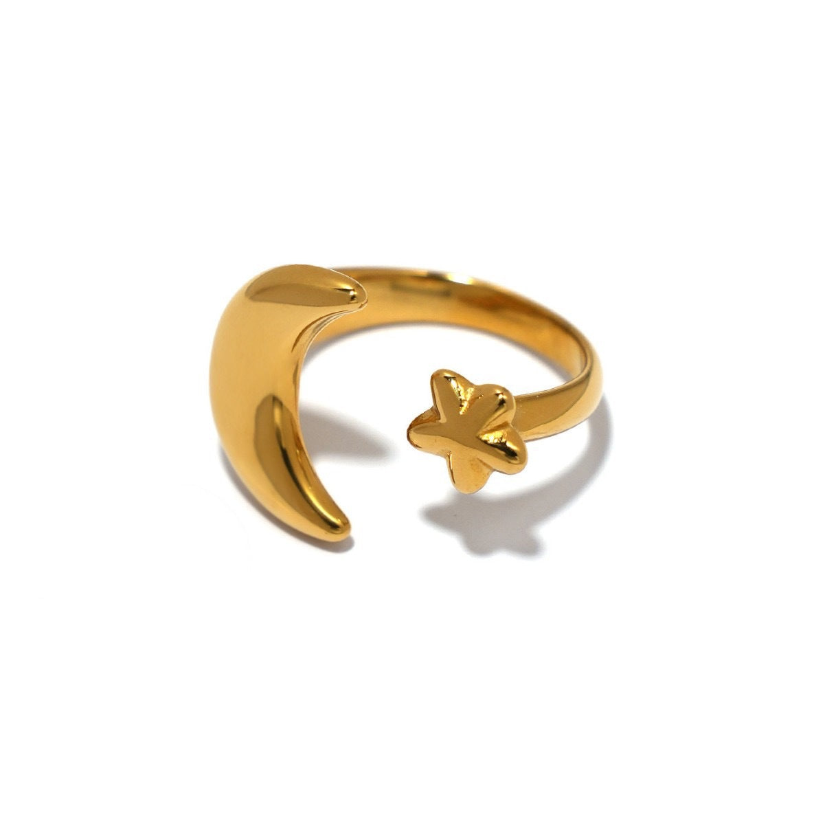 Celestial Crescent Moon & Star Open Ring
