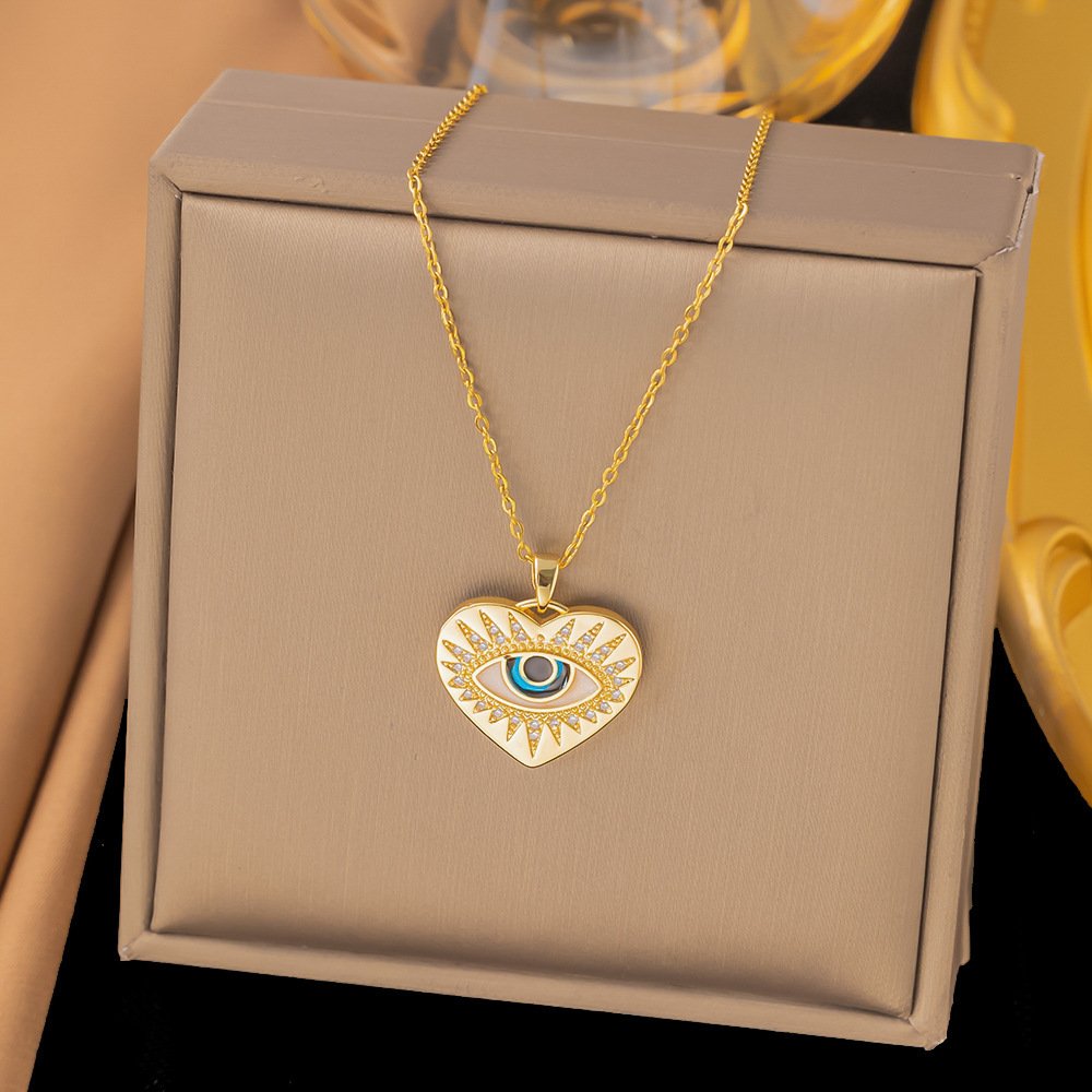 Gold Plated Heart Shaped Evil Eye Necklace