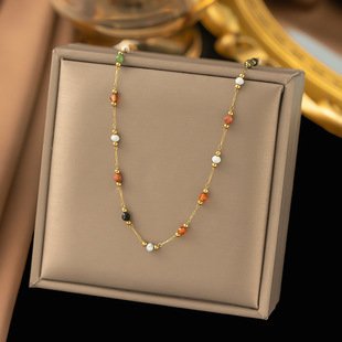 Multi Color Beads Minimal Gold Plated Necklace