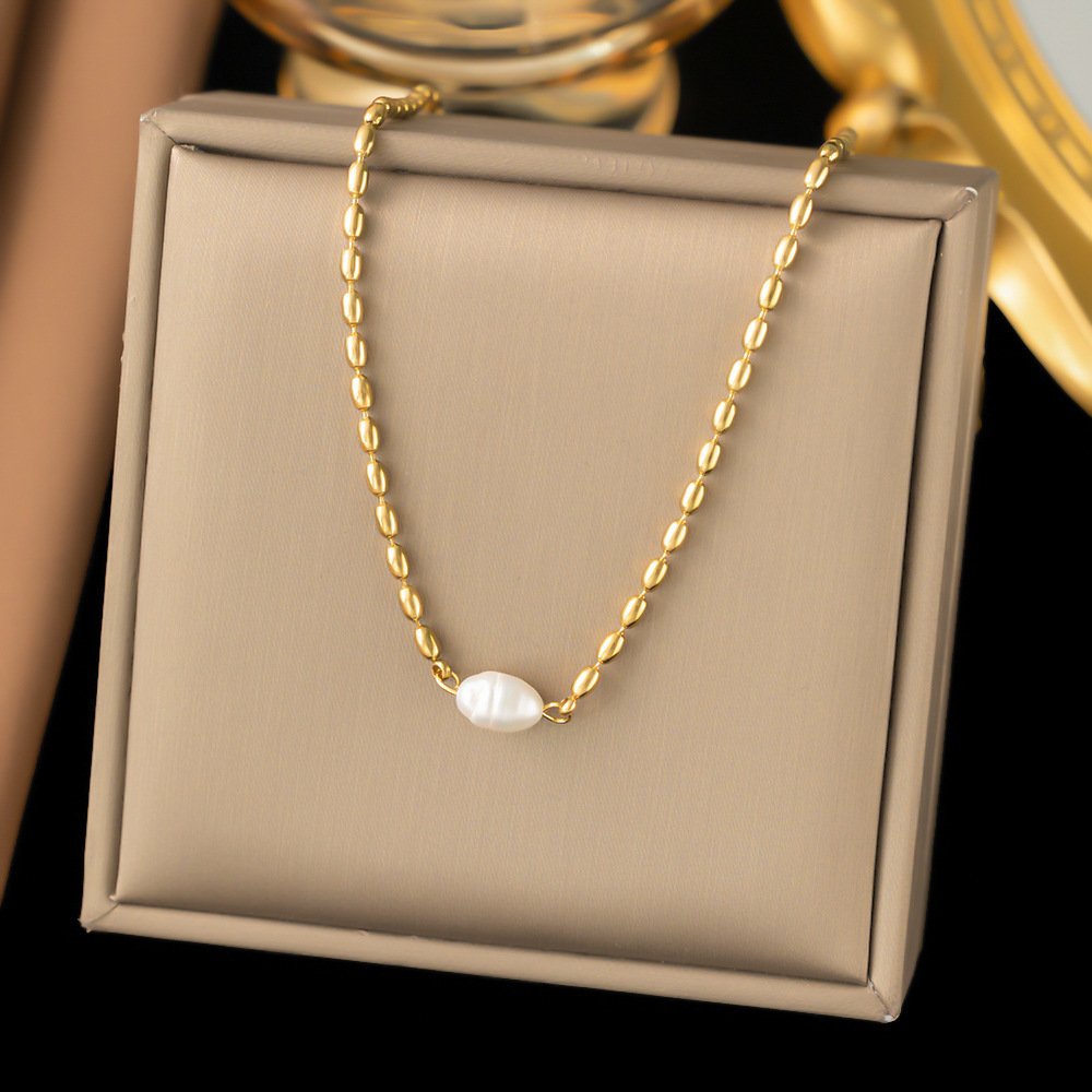 Pearl Studded Fancy Chained Gold Plated Necklace