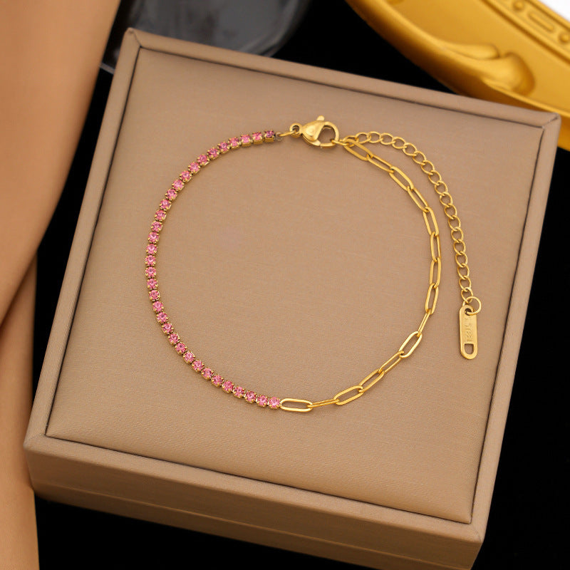 Gold Plated Bracelet with Pink Crystal Accent