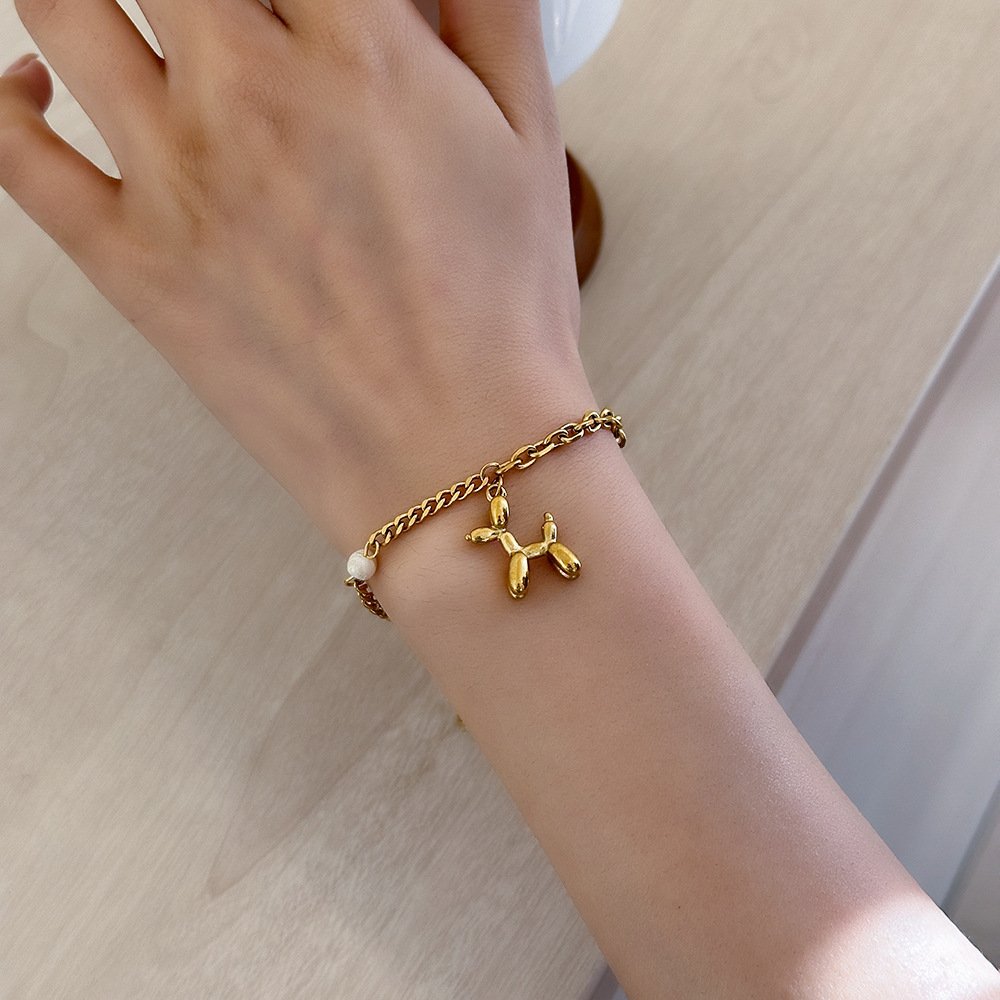 Cute Gold Plated Water Proof Poodle Baloon Dog Bracelet