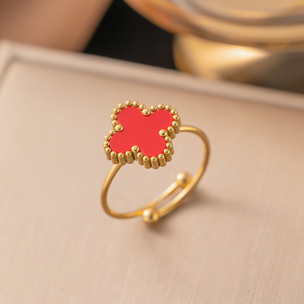 Gold-Plated Adjustable Clover Ring - Red