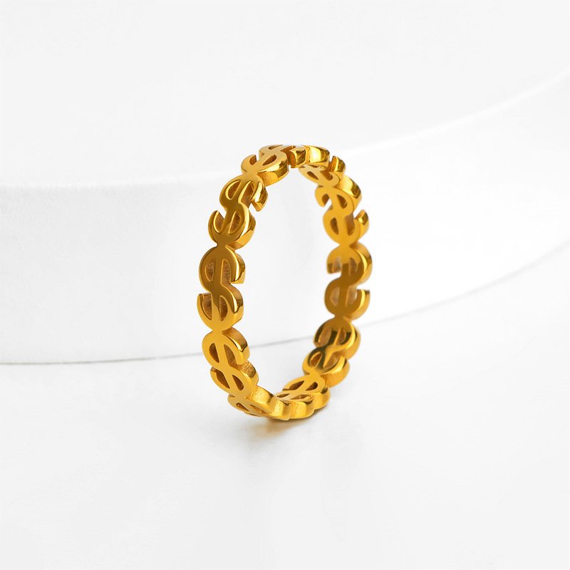 Menifest Money Gold Plated Dollar Ring (Size 8) (2cm)