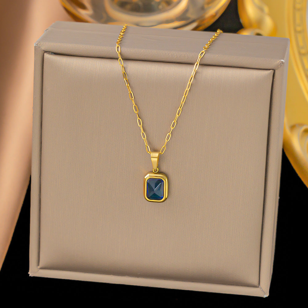 18K Gold Plated Blue Rectangle Pendant Necklace