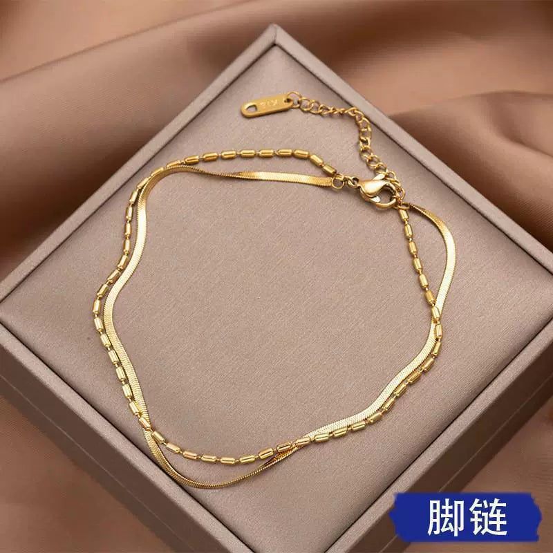 Gold Plated Dual Layer Adjustable Anklet