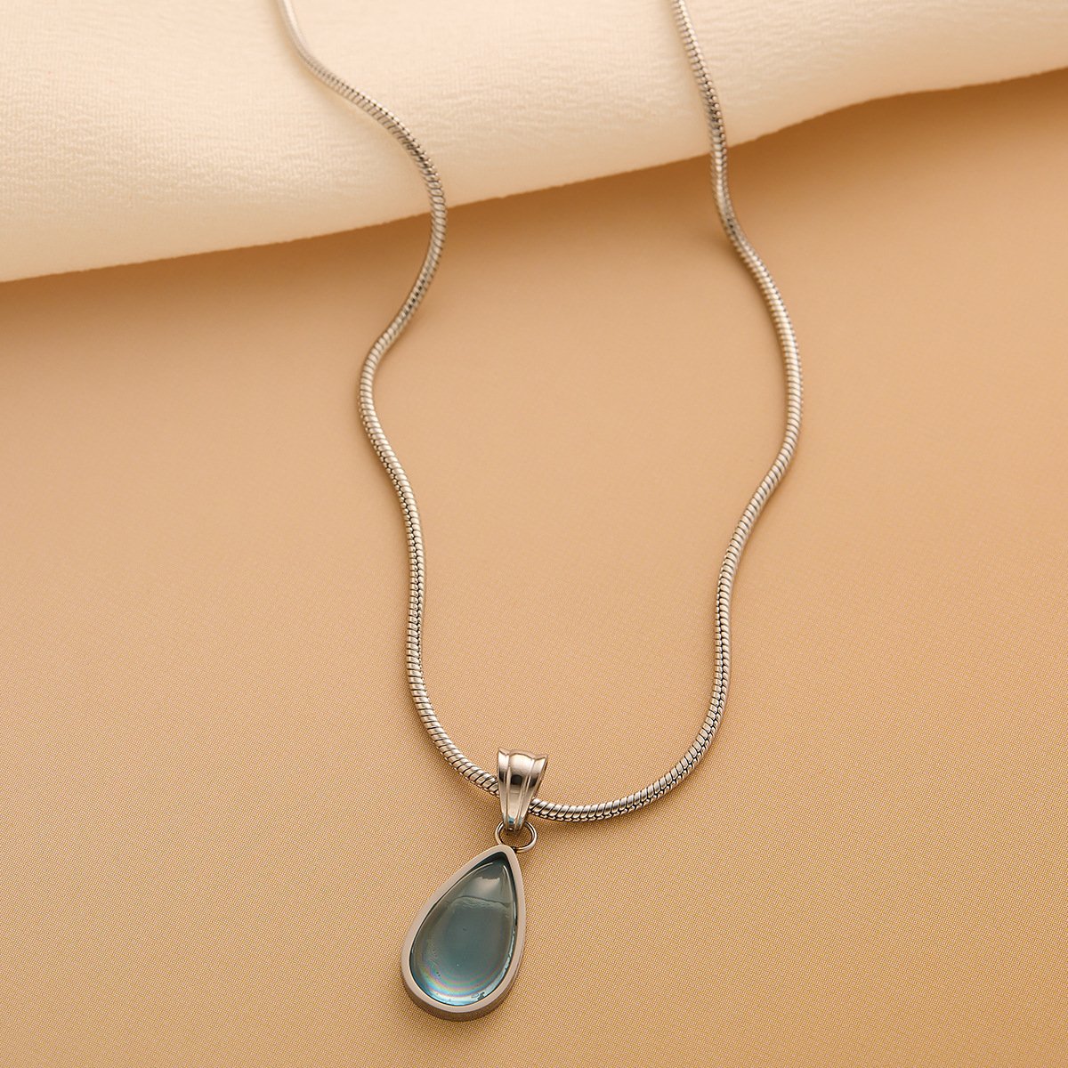 Minimal Crystal Tear Drop Silver Necklace
