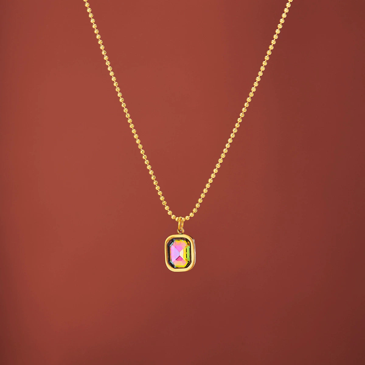 Gold Plated Adjustable Rainbow Gemstone Pendant Necklace