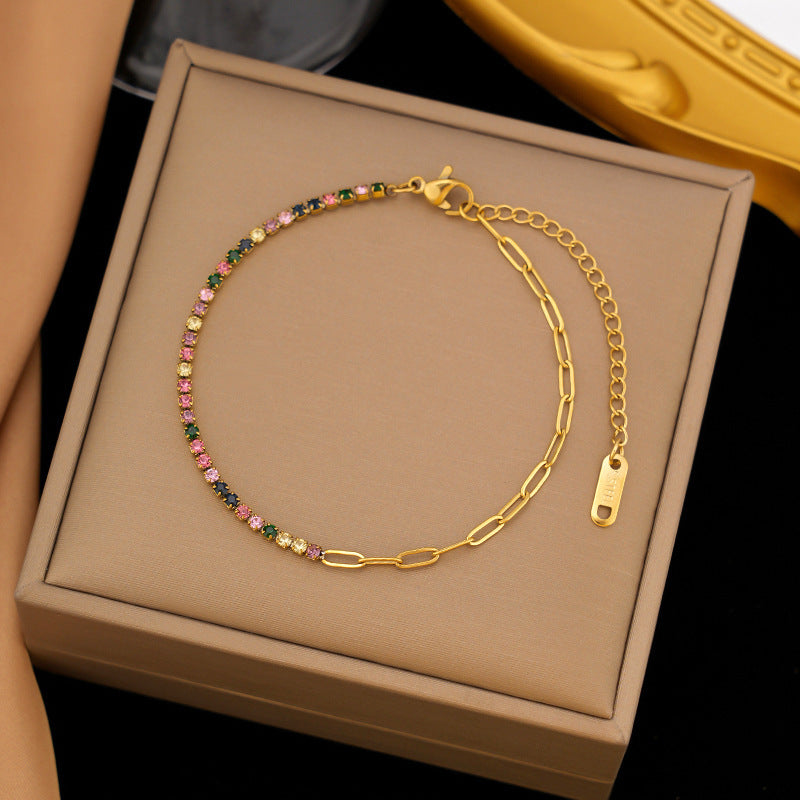 Gold Plated Bracelet with Multi Color Crystal Accent
