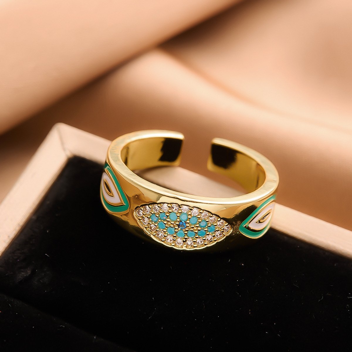 Chunky Evil Eye Gold Plated Adjustable Ring