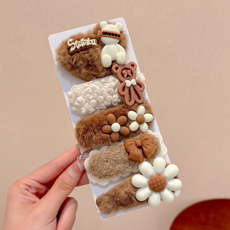 Set if 5 Cofee Color Cue Plush Hair Pins
