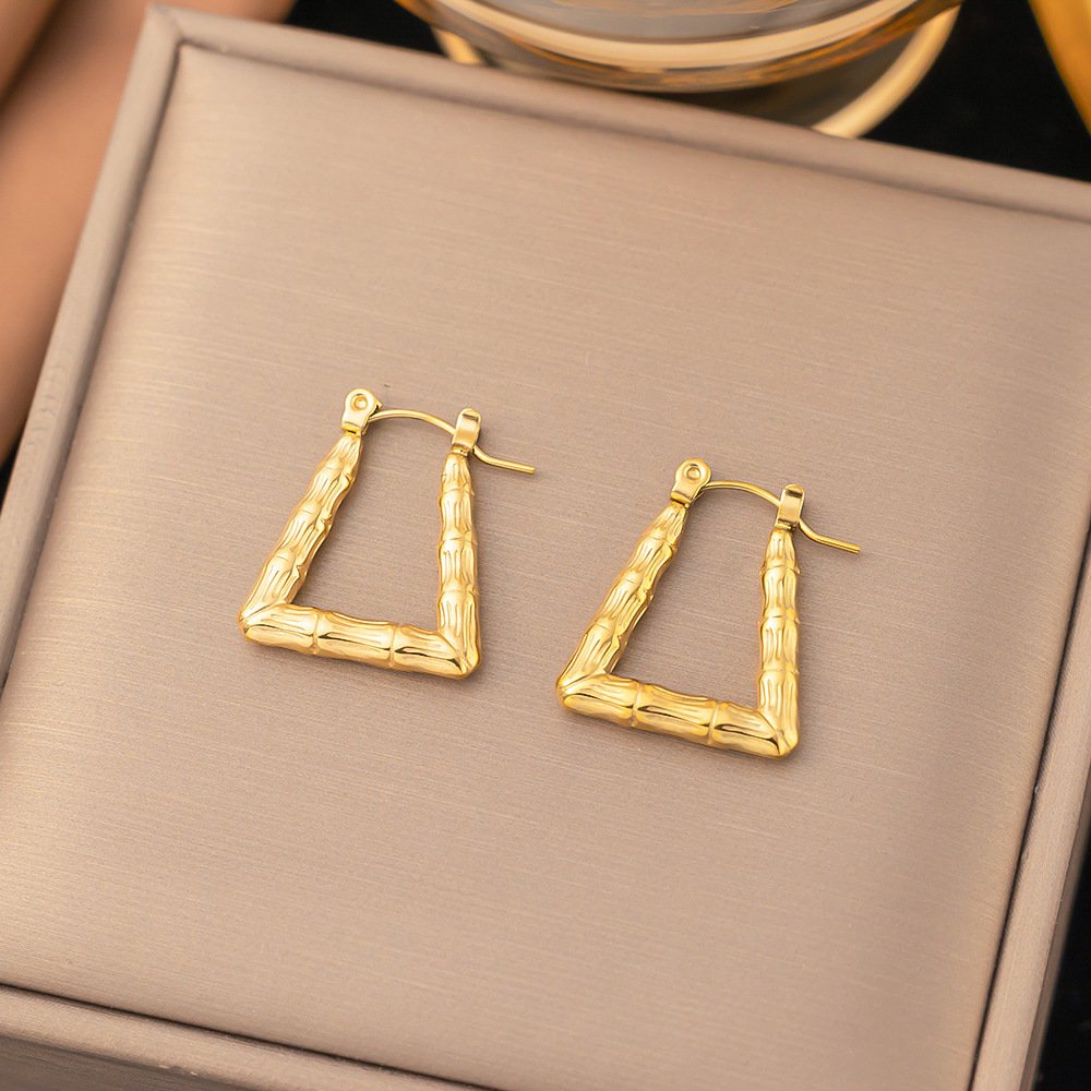Gold Plated Bamboo Triangle Earrings