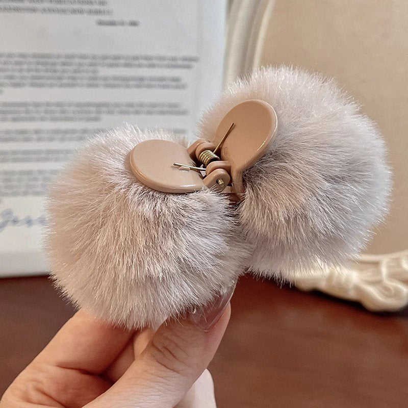 Cute Light Grey Double Coated Furr Hair Clip