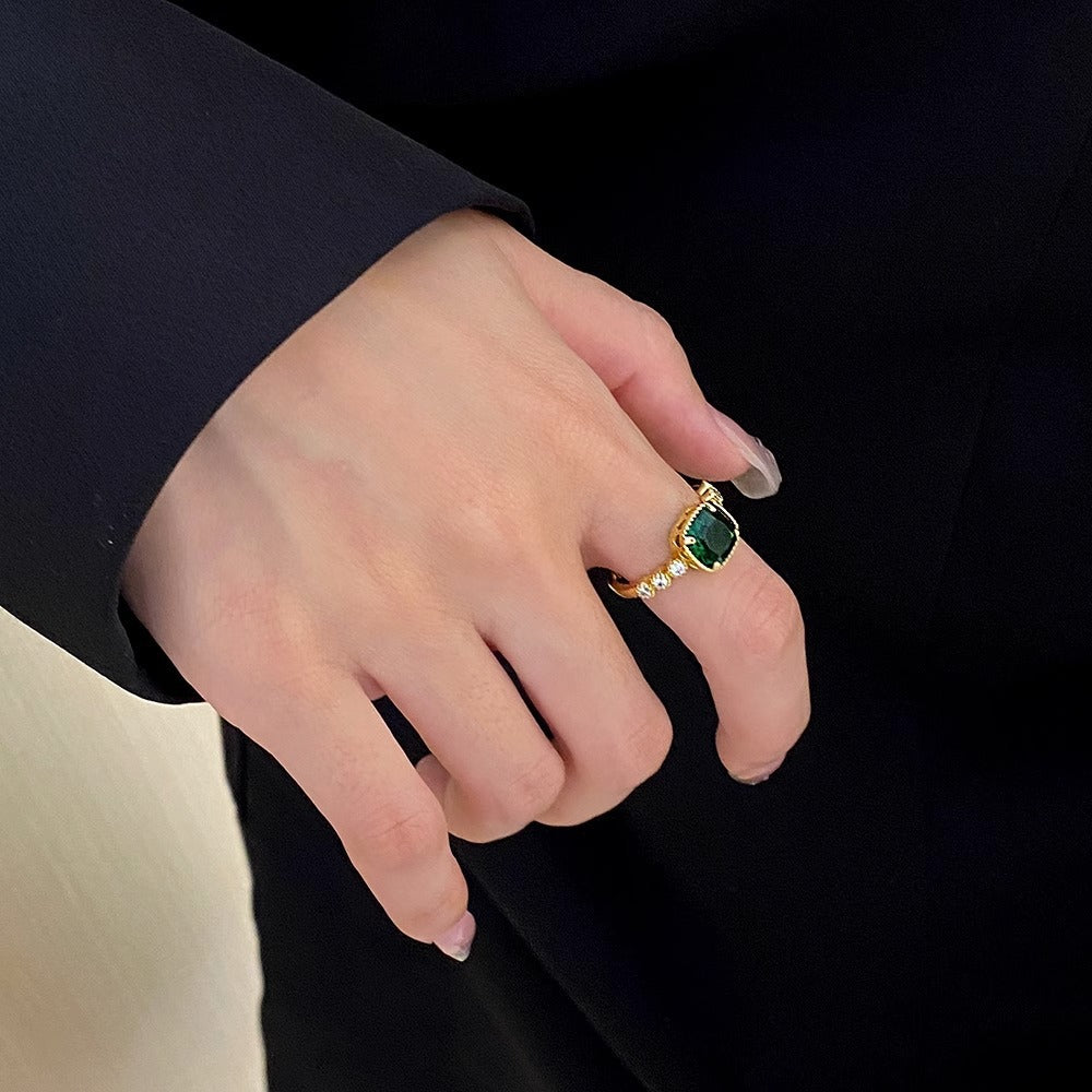 Gold Plated Emerald Ring with Crystal Accents