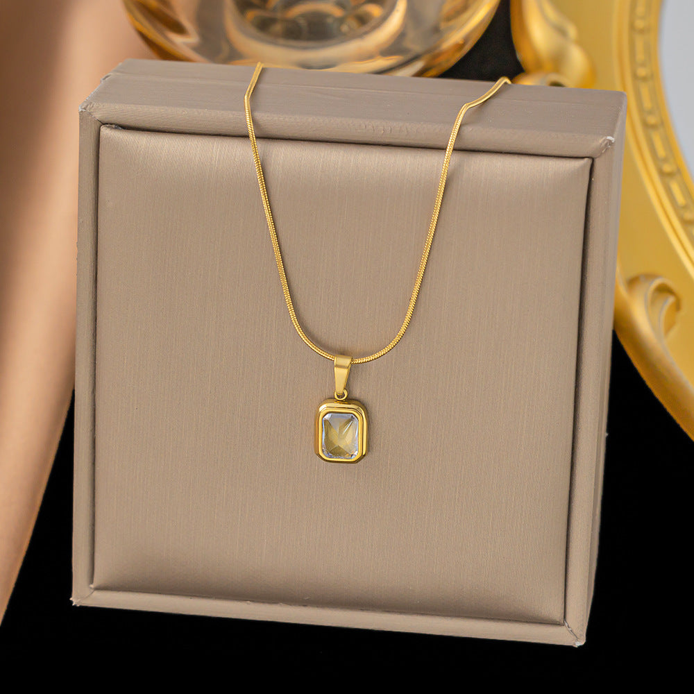 18K Gold Plated Yellow Rectangle Pendant Necklace