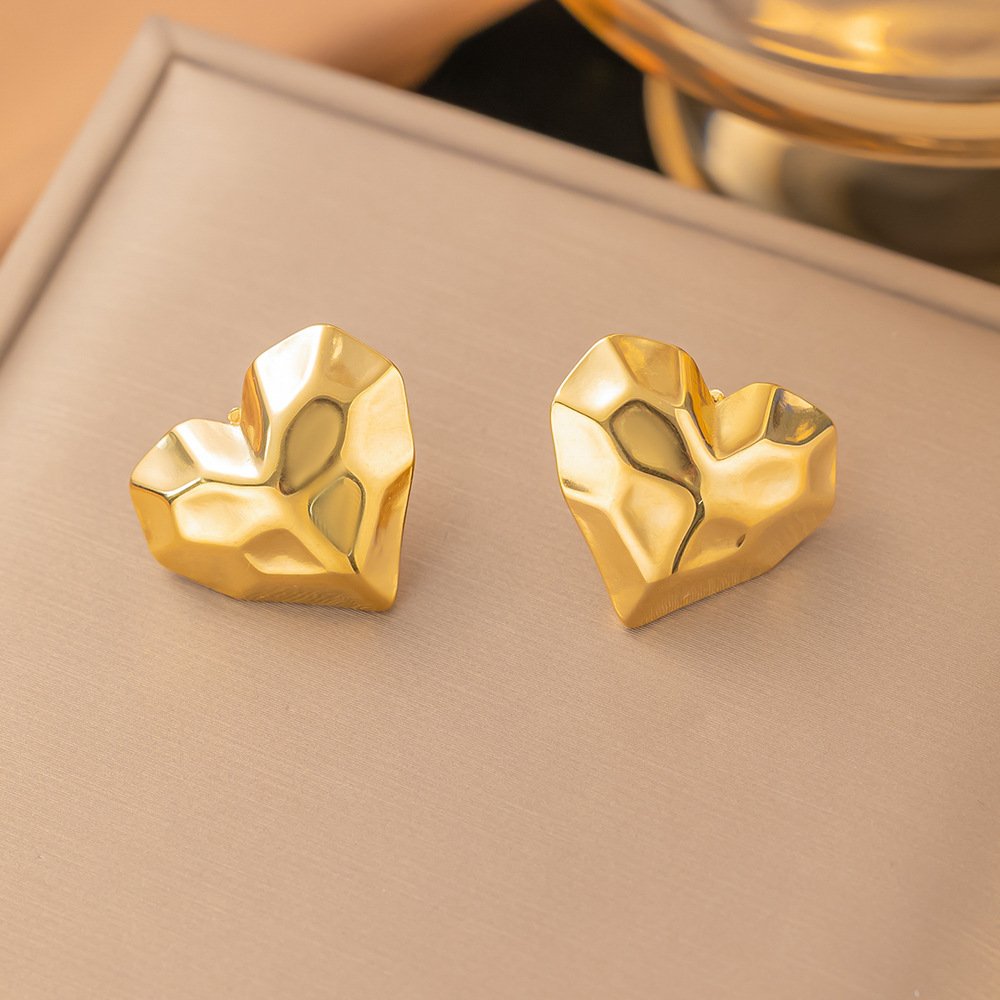 Gold-Plated Textured Heart Stud Earrings