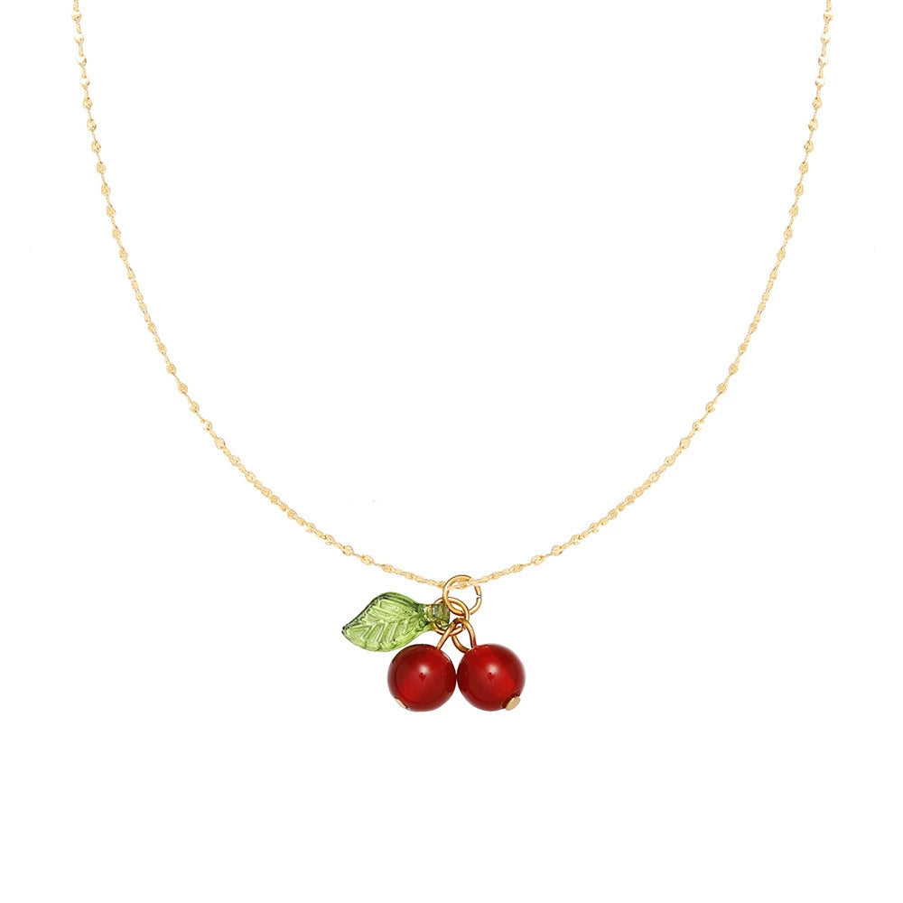 Gold Plated Red Cherry Charm Necklace