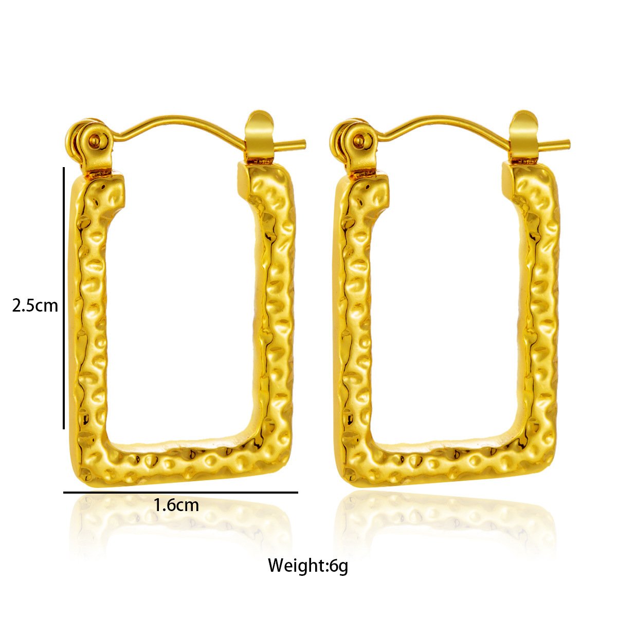 Gold Plated Hammered Rectangle Hoop Earrings