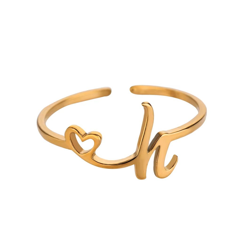 Minimal Gold Plated Initial Letter Adjustable Ring