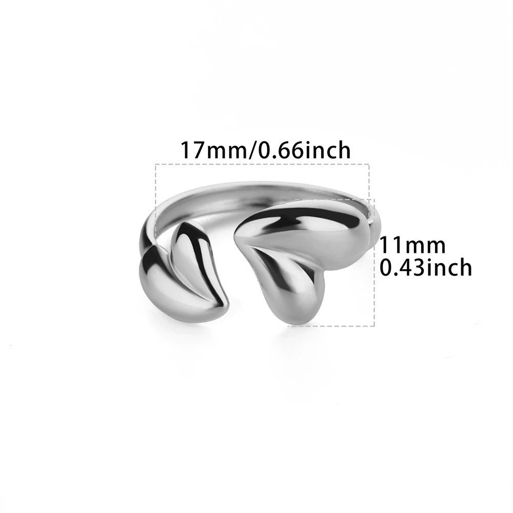 Polished Stainless Steel Fluid Duo Heart Adjustable Ring